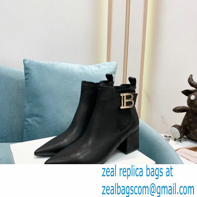 Balmain Heel 6cm Ankle Boots Leather Black with Balmain Monogram Logo 2021 - Click Image to Close