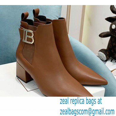 Balmain Heel 6cm Ankle Boots Leather Brown with Balmain Monogram Logo 2021