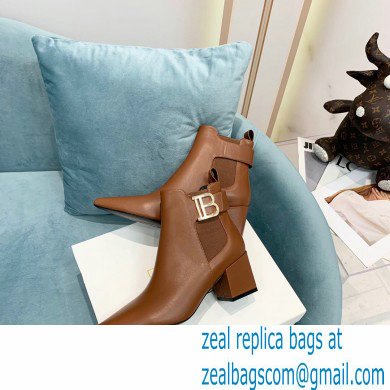 Balmain Heel 6cm Ankle Boots Leather Brown with Balmain Monogram Logo 2021 - Click Image to Close