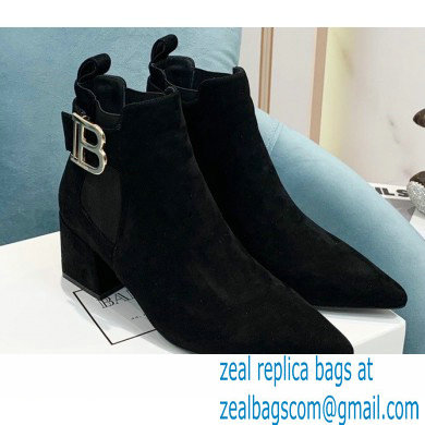 Balmain Heel 6cm Ankle Boots Suede Black with Balmain Monogram Logo 2021 - Click Image to Close