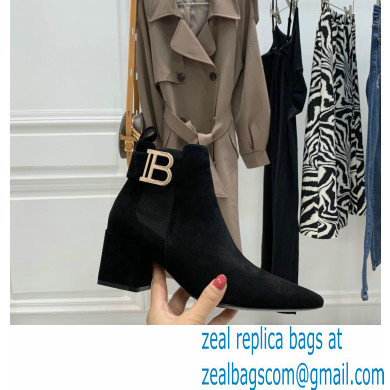 Balmain Heel 6cm Ankle Boots Suede Black with Balmain Monogram Logo 2021