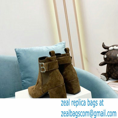 Balmain Heel 6cm Ankle Boots Suede Khaki with Balmain Monogram Logo 2021 - Click Image to Close