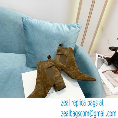 Balmain Heel 6cm Ankle Boots Suede Khaki with Balmain Monogram Logo 2021