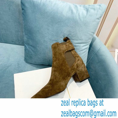 Balmain Heel 6cm Ankle Boots Suede Khaki with Balmain Monogram Logo 2021 - Click Image to Close