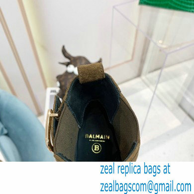 Balmain Heel 6cm Ankle Boots Suede Khaki with Balmain Monogram Logo 2021 - Click Image to Close