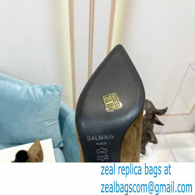 Balmain Heel 6cm Ankle Boots Suede Khaki with Balmain Monogram Logo 2021