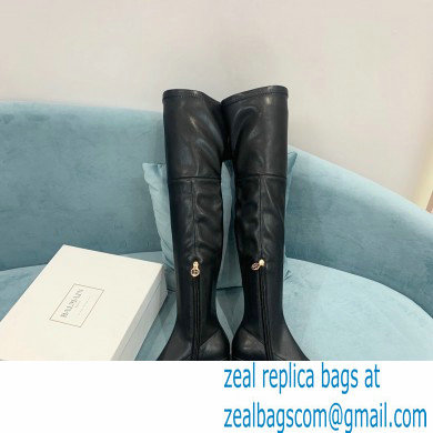 Balmain Heel 6cm B Plaque Thigh-high Boots Leather Black 2021