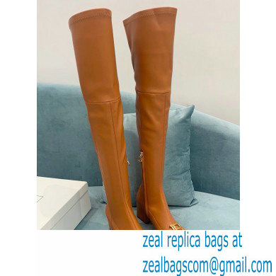 Balmain Heel 6cm B Plaque Thigh-high Boots Leather Brown 2021