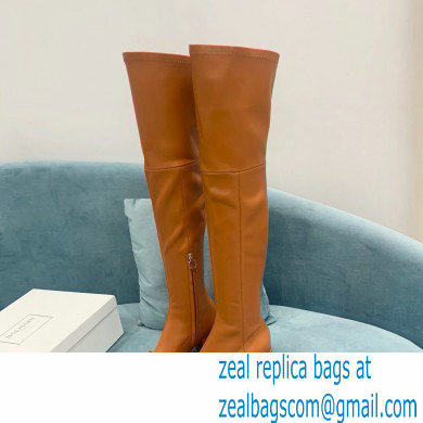 Balmain Heel 6cm B Plaque Thigh-high Boots Leather Brown 2021 - Click Image to Close