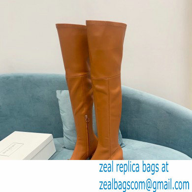 Balmain Heel 6cm B Plaque Thigh-high Boots Leather Brown 2021