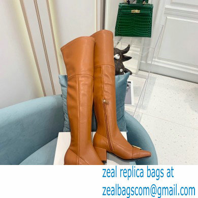 Balmain Heel 6cm B Plaque Thigh-high Boots Leather Brown 2021 - Click Image to Close