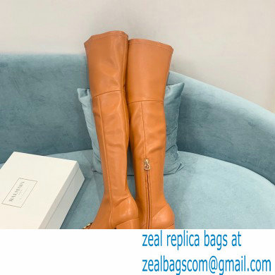 Balmain Heel 6cm B Plaque Thigh-high Boots Leather Brown 2021 - Click Image to Close