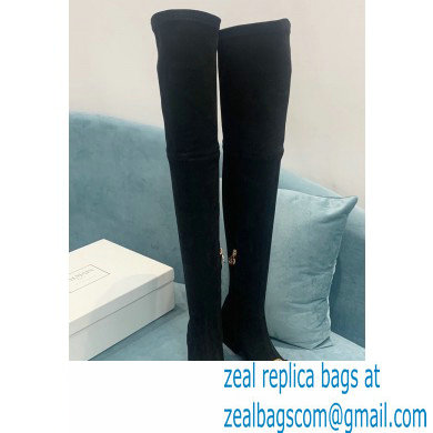 Balmain Heel 6cm B Plaque Thigh-high Boots Suede Black 2021