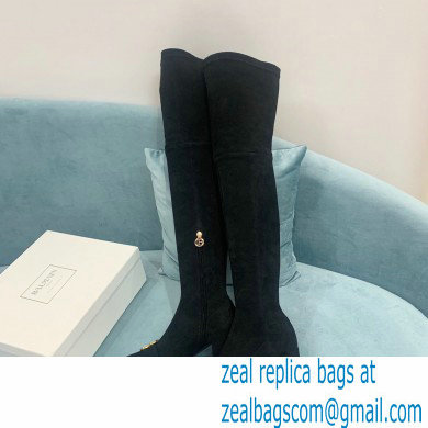 Balmain Heel 6cm B Plaque Thigh-high Boots Suede Black 2021 - Click Image to Close