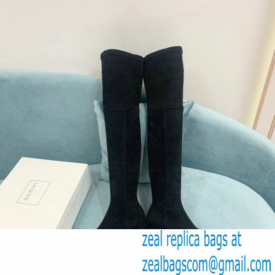 Balmain Heel 6cm B Plaque Thigh-high Boots Suede Black 2021