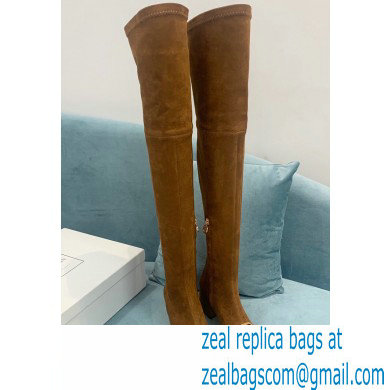 Balmain Heel 6cm B Plaque Thigh-high Boots Suede Brown 2021