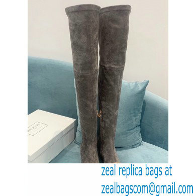 Balmain Heel 6cm B Plaque Thigh-high Boots Suede Gray 2021