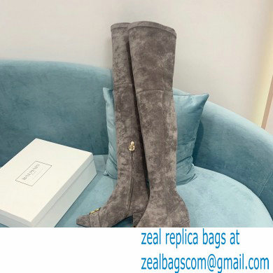 Balmain Heel 6cm B Plaque Thigh-high Boots Suede Gray 2021 - Click Image to Close