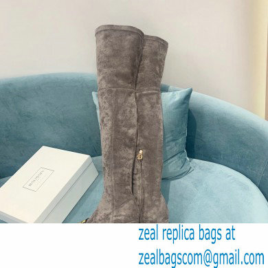 Balmain Heel 6cm B Plaque Thigh-high Boots Suede Gray 2021 - Click Image to Close