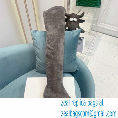 Balmain Heel 6cm B Plaque Thigh-high Boots Suede Gray 2021 - Click Image to Close