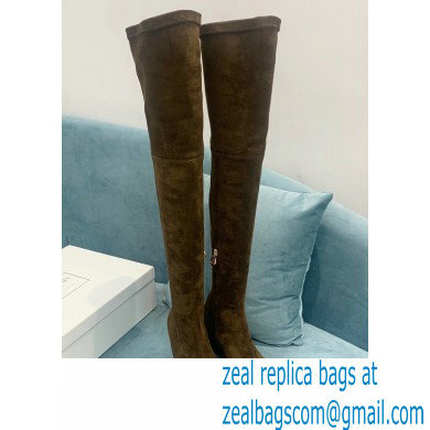 Balmain Heel 6cm B Plaque Thigh-high Boots Suede Khaki 2021