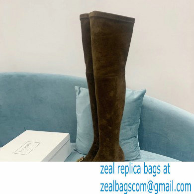 Balmain Heel 6cm B Plaque Thigh-high Boots Suede Khaki 2021 - Click Image to Close