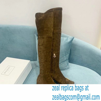 Balmain Heel 6cm B Plaque Thigh-high Boots Suede Khaki 2021 - Click Image to Close
