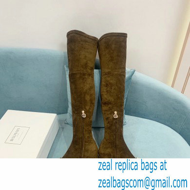 Balmain Heel 6cm B Plaque Thigh-high Boots Suede Khaki 2021