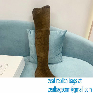 Balmain Heel 6cm B Plaque Thigh-high Boots Suede Khaki 2021