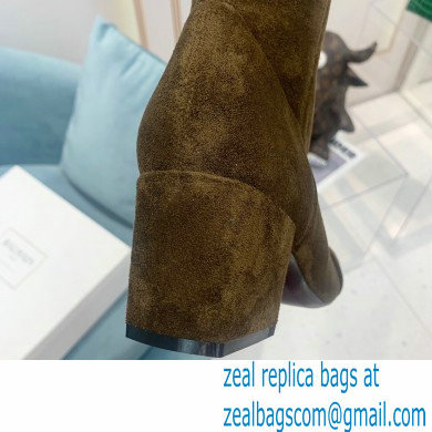 Balmain Heel 6cm B Plaque Thigh-high Boots Suede Khaki 2021