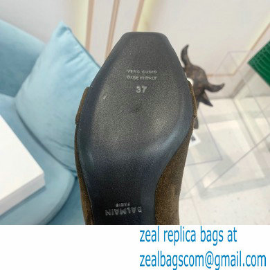 Balmain Heel 6cm B Plaque Thigh-high Boots Suede Khaki 2021