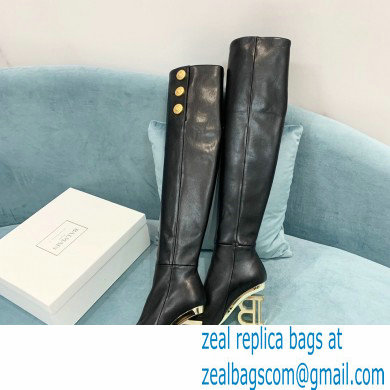 Balmain Heel 9.5cm Nelly Thigh-high Boots Leather Black 2021 - Click Image to Close