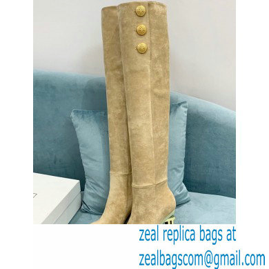 Balmain Heel 9.5cm Nelly Thigh-high Boots Suede Beige 2021 - Click Image to Close