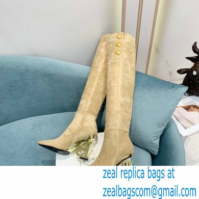 Balmain Heel 9.5cm Nelly Thigh-high Boots Suede Beige 2021 - Click Image to Close