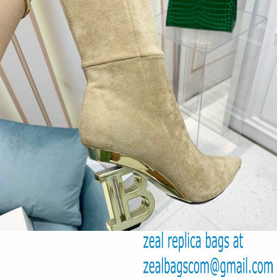 Balmain Heel 9.5cm Nelly Thigh-high Boots Suede Beige 2021 - Click Image to Close