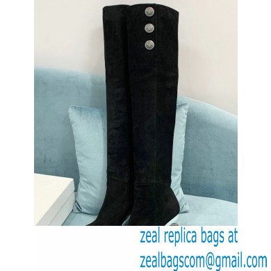 Balmain Heel 9.5cm Nelly Thigh-high Boots Suede Black 2021 - Click Image to Close