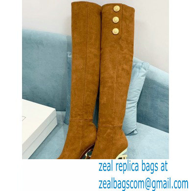 Balmain Heel 9.5cm Nelly Thigh-high Boots Suede Brown 2021 - Click Image to Close