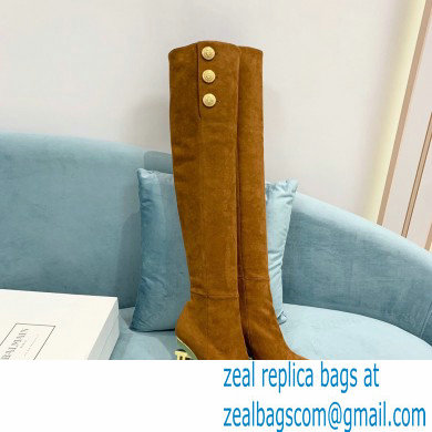 Balmain Heel 9.5cm Nelly Thigh-high Boots Suede Brown 2021