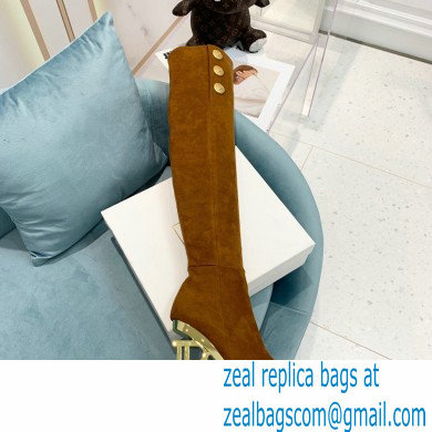 Balmain Heel 9.5cm Nelly Thigh-high Boots Suede Brown 2021 - Click Image to Close
