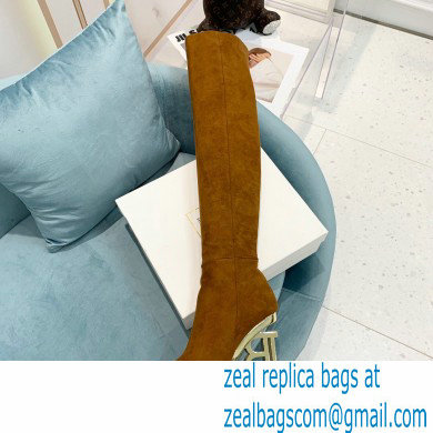 Balmain Heel 9.5cm Nelly Thigh-high Boots Suede Brown 2021 - Click Image to Close