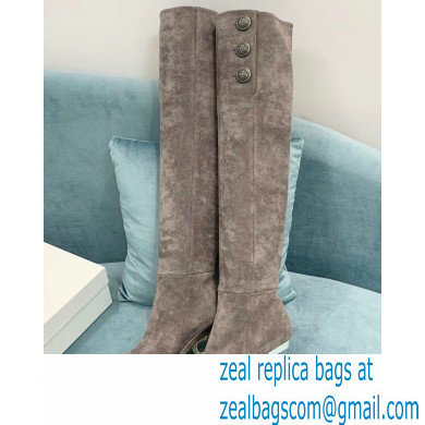 Balmain Heel 9.5cm Nelly Thigh-high Boots Suede Gray 2021 - Click Image to Close