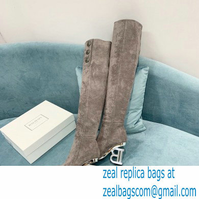 Balmain Heel 9.5cm Nelly Thigh-high Boots Suede Gray 2021 - Click Image to Close