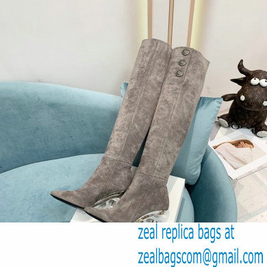 Balmain Heel 9.5cm Nelly Thigh-high Boots Suede Gray 2021 - Click Image to Close