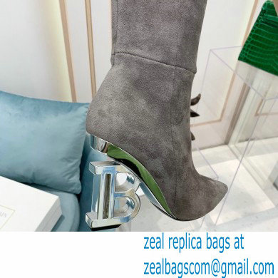 Balmain Heel 9.5cm Nelly Thigh-high Boots Suede Gray 2021 - Click Image to Close