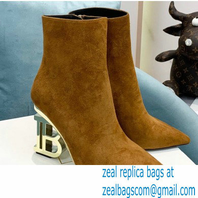 Balmain Heel 9.5cm Nicole Ankle Boots Suede Brown 2021