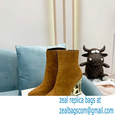 Balmain Heel 9.5cm Nicole Ankle Boots Suede Brown 2021