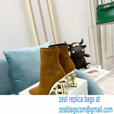 Balmain Heel 9.5cm Nicole Ankle Boots Suede Brown 2021 - Click Image to Close