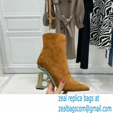 Balmain Heel 9.5cm Nicole Ankle Boots Suede Brown 2021 - Click Image to Close