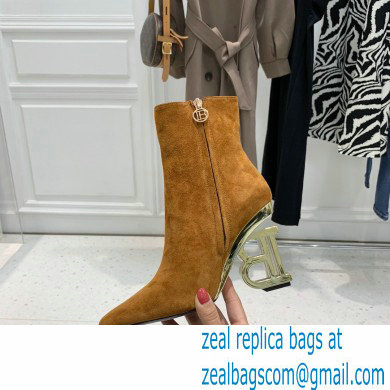 Balmain Heel 9.5cm Nicole Ankle Boots Suede Brown 2021 - Click Image to Close