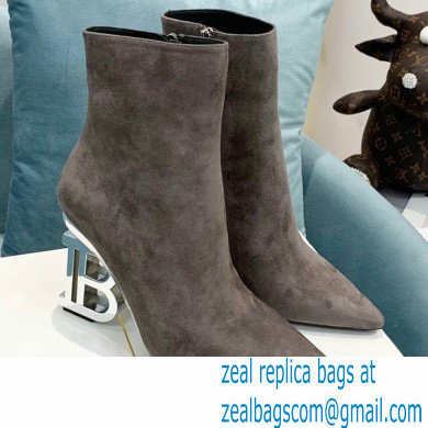 Balmain Heel 9.5cm Nicole Ankle Boots Suede Gray 2021 - Click Image to Close